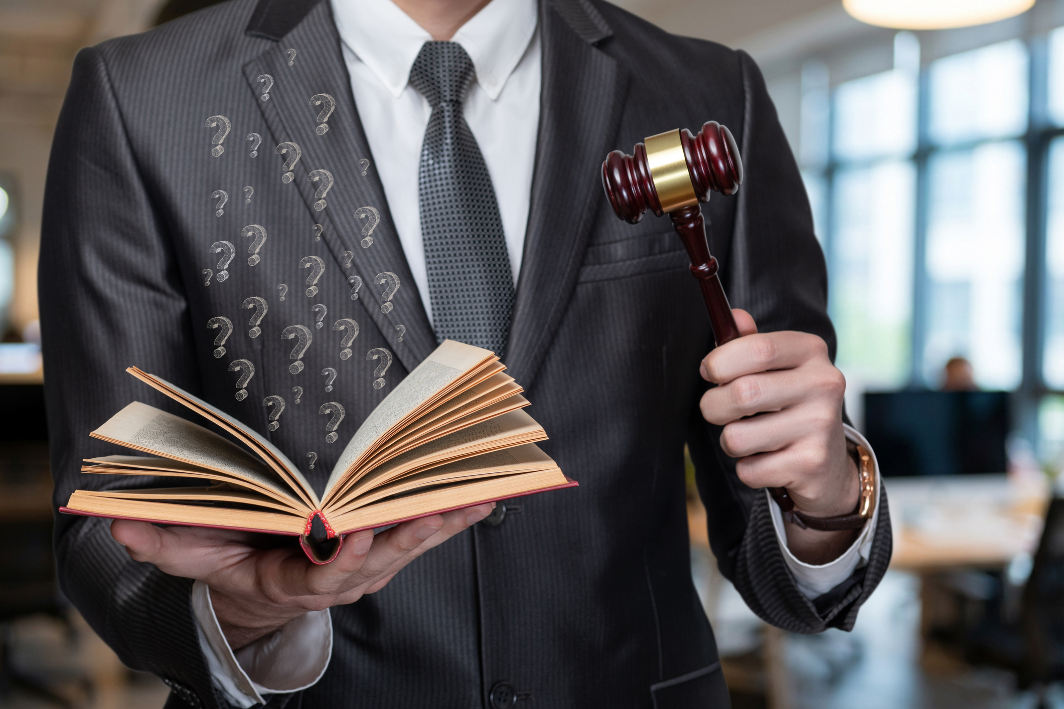 Lawyer holding gavel and open book