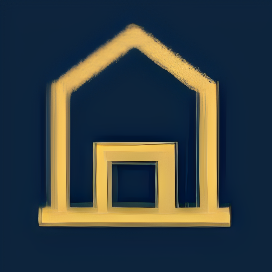 Golden house outline with nested square interior
