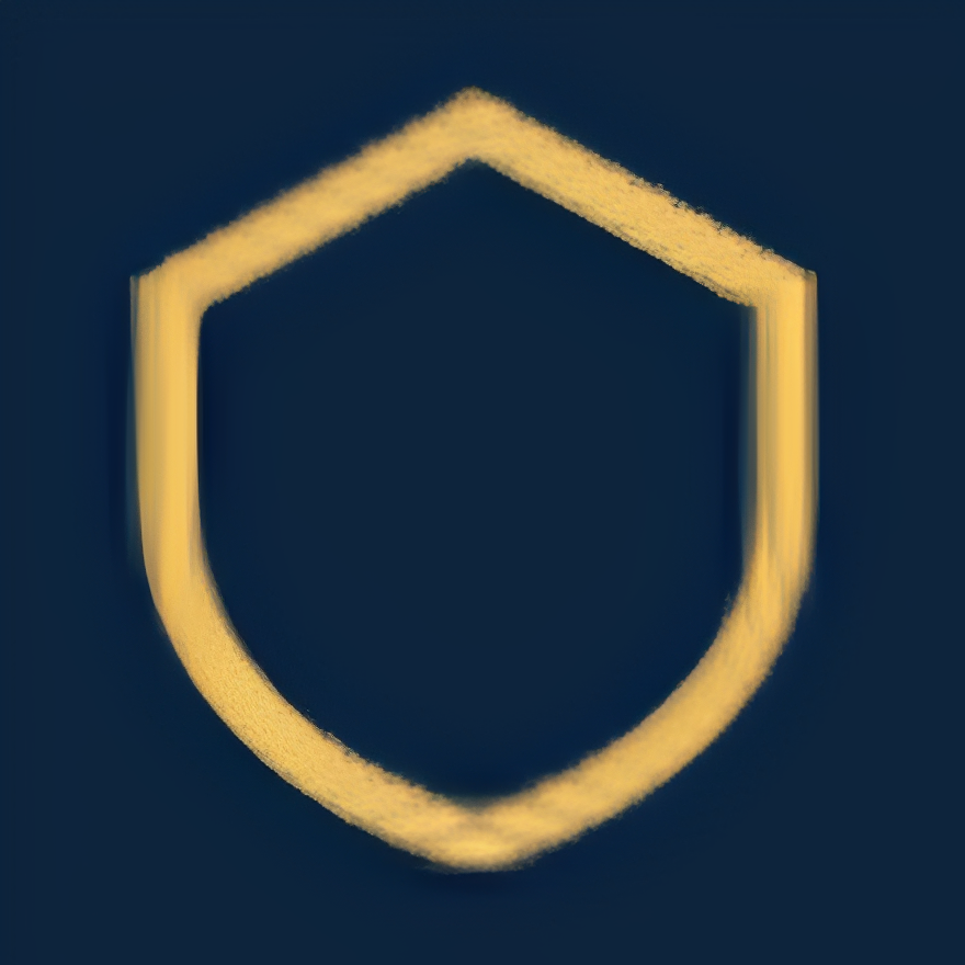 Glowing gold shield outline on dark blue background