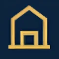 Golden house outline with nested square interior